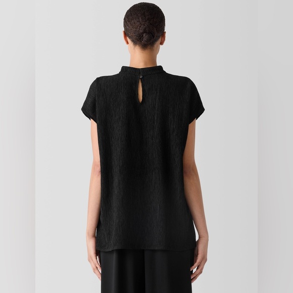 NWT Eileen Fisher Woven Plissé Mock Neck Top - Picture 3 of 5